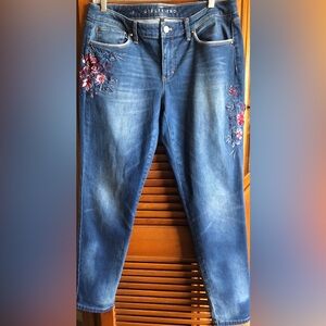 White House Black Market Blue Girlfriend Jeans with Embroidery